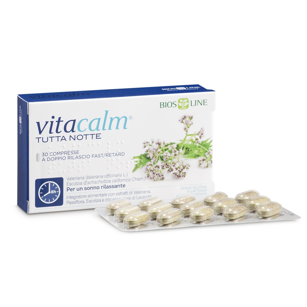 Vitacalm Buonanotte compresse Doppio rilascio con melatonina - Biosline